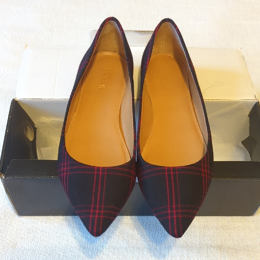 J Crew Plaid Black and Red Women's Flats 8.5